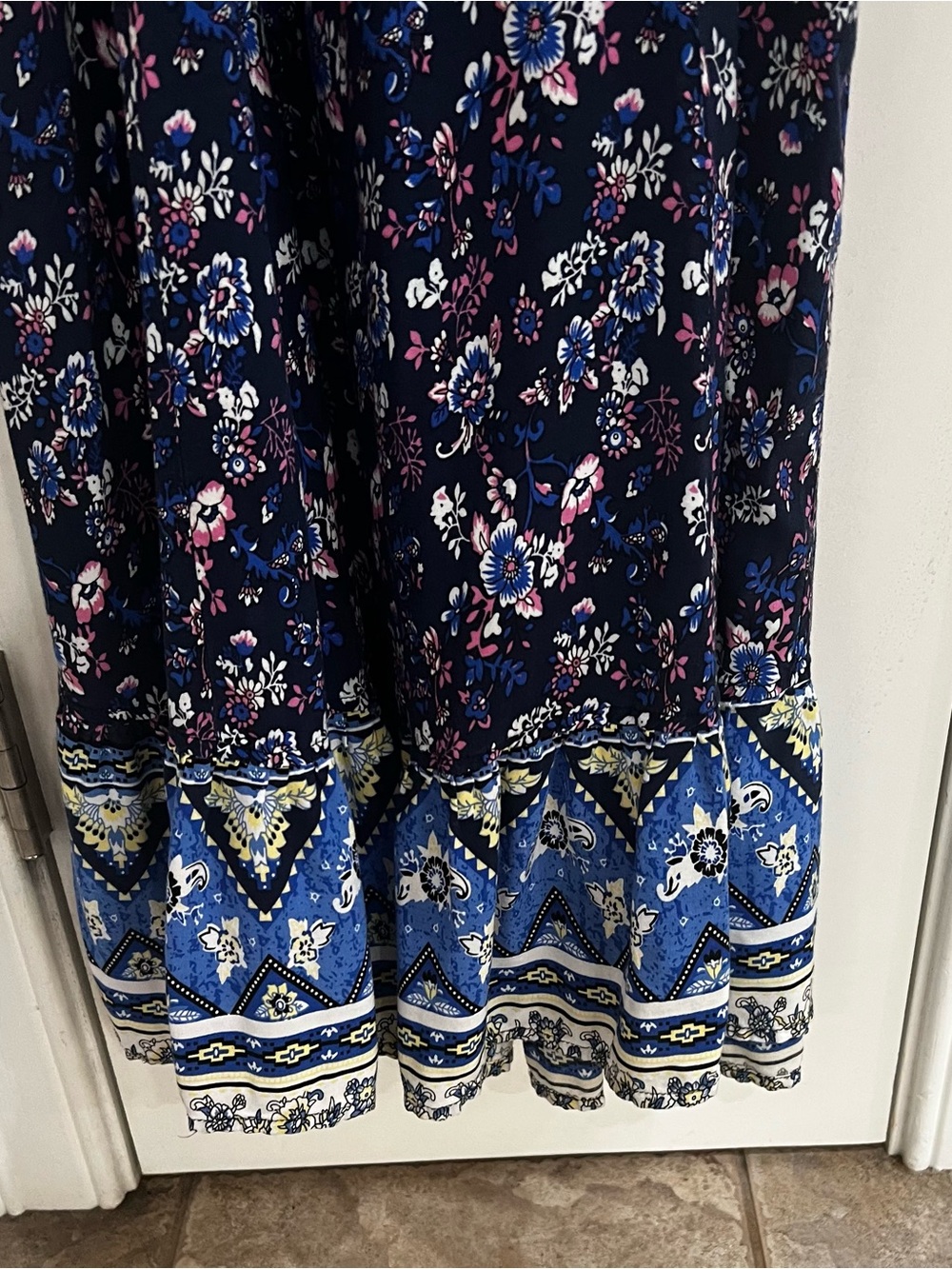 Navy Floral Maxi Dress with Blue Hem - Picture 5 of 7